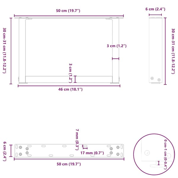 Soffbordsben U-formade 2 st antracit 50x(30-31) cm stål
