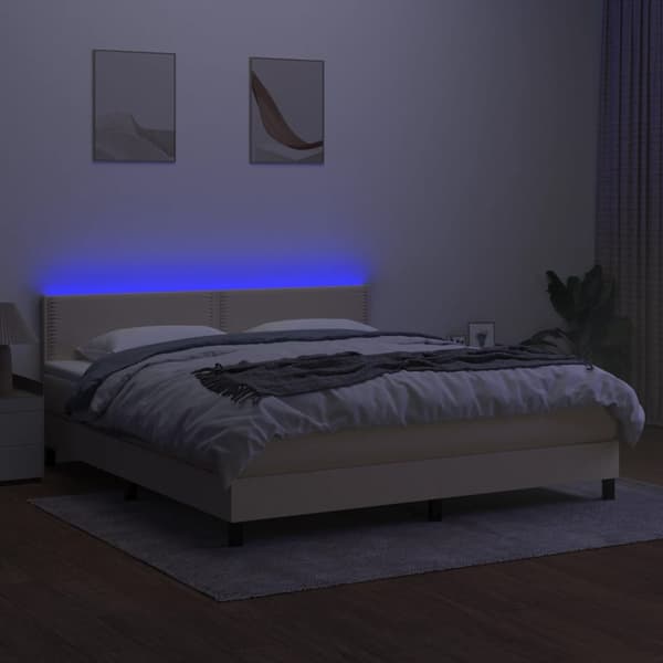 Ramsäng med madrass & LED gräddvit 180x200 cm tyg