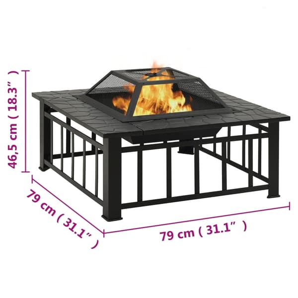 VidaXL Eldstad med eldgaffel 79x79x46,5 cm XXL stål