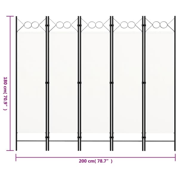 Rumsavdelare 5 paneler vit 200x180 cm
