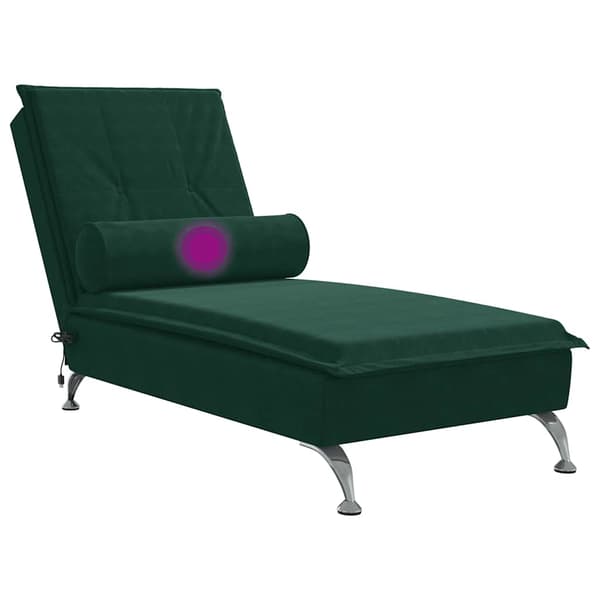 Massageschäslong med bolster mörkgrön sammet