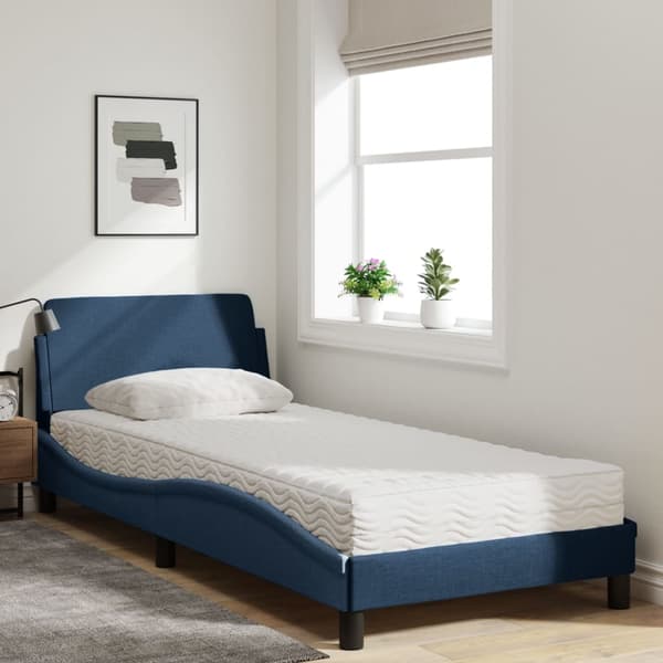 Bed with Mattress "Dover" Blue 90x190 cm Fabric