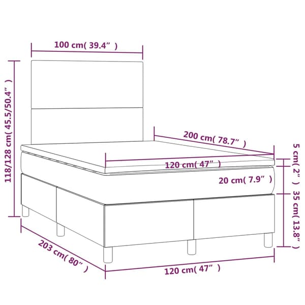 Ramsäng med madrass rosa & LED 120x200 cm sammet