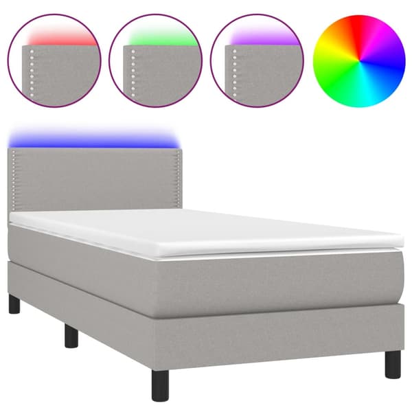 Ramsäng med madrass & LED ljusgrå 90x200 cm tyg