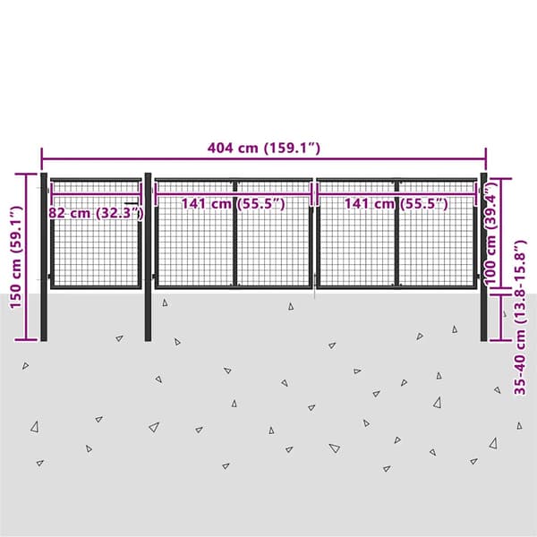 Trädgårdsgrind stål 400x100 cm antracit