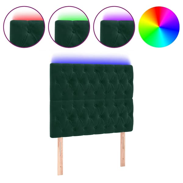 Sänggavel LED mörkgrön 90x7x118/128 cm sammet