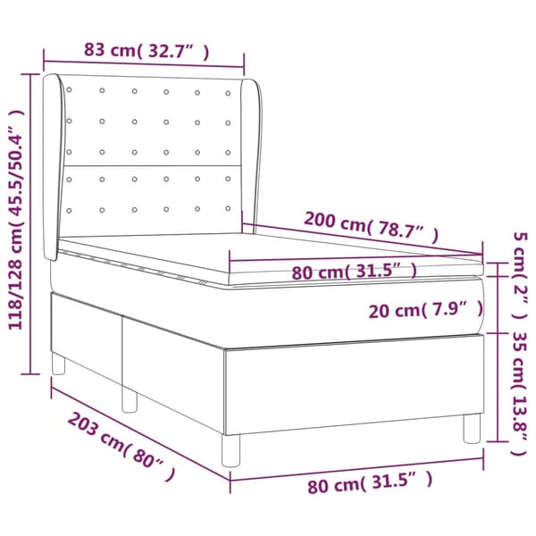 Ramsäng med madrass ljusgrå 80x200 cm sammet