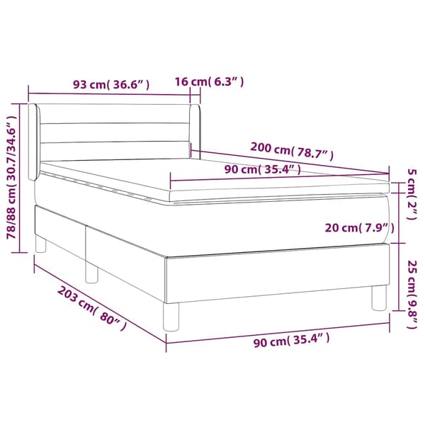 Ramsäng med madrass mörkblå 90x200 cm sammet