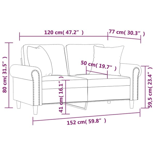 2-sitssoffa med prydnadskuddar blå 120 cm sammet