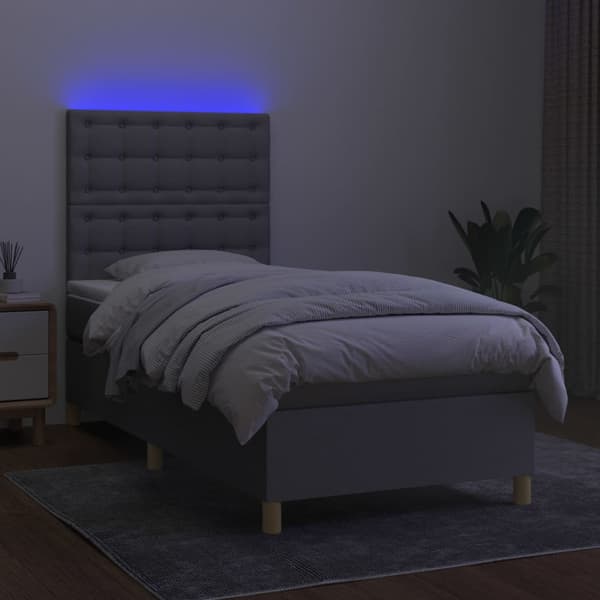 Ramsäng med madrass & LED ljusgrå 100x200 cm tyg