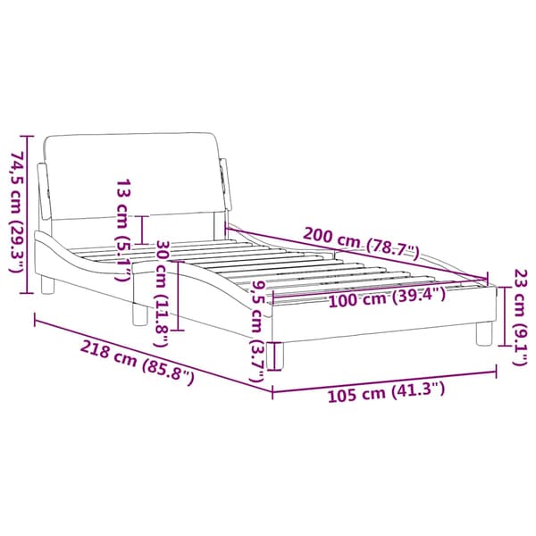 Bed Frame with Headboard "Dover" Blue 100x200 cm Fabric