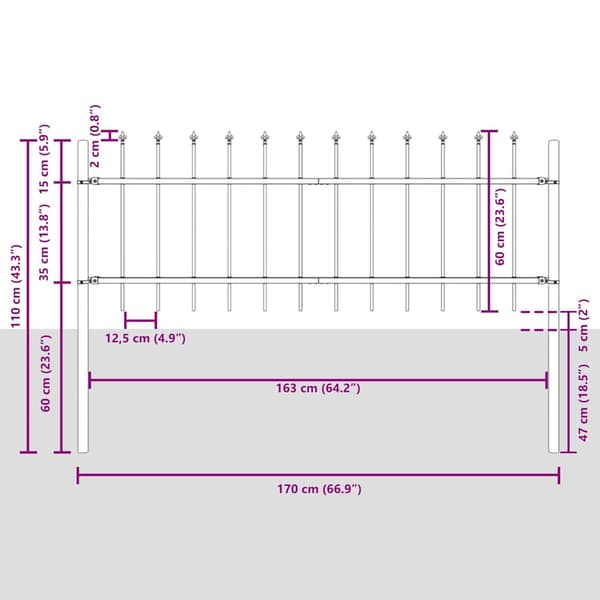 Trädgårdsstängsel 9 pcs Grå 15,3 x 0,6 m Pulverlackerad stål