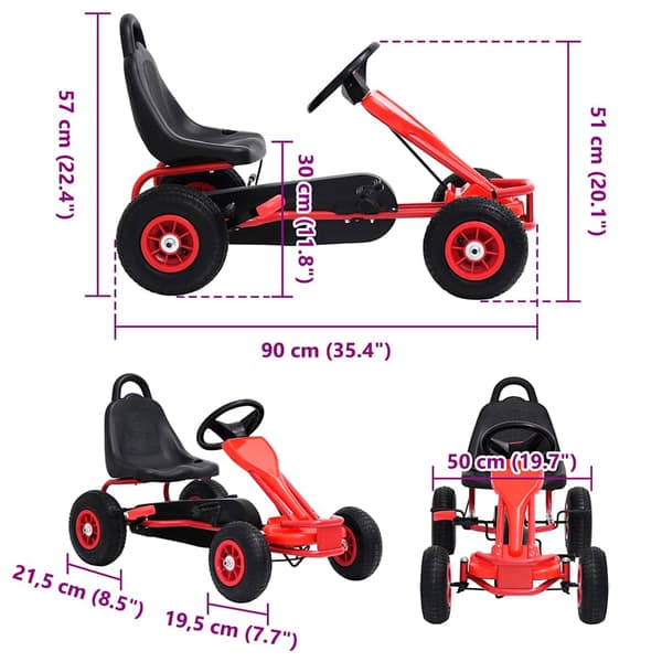 Pedaldriven gokart med luftdäck röd