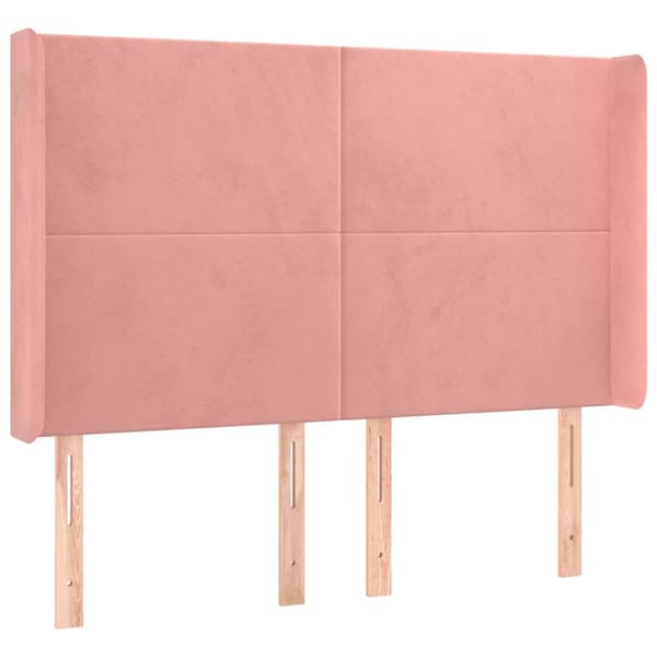 Ramsäng med madrass rosa & LED 140x190 cm sammet