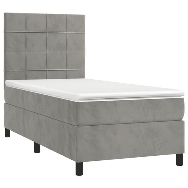 Ramsäng med madrass ljusgrå 90x200 cm sammet