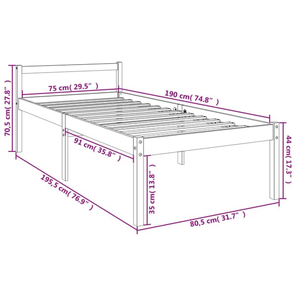 Säng vit 75x190 cm massiv furu