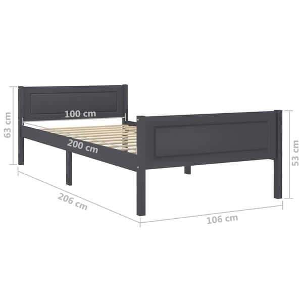 Sängram massiv furu grå 100x200 cm