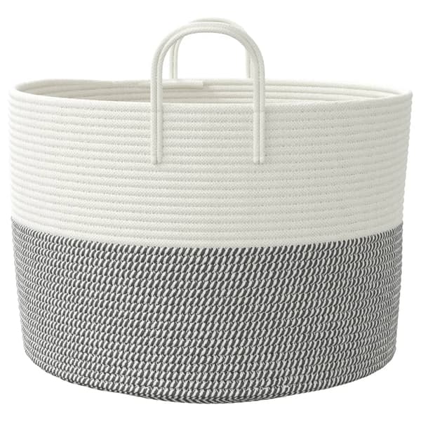 Förvaringskorg grå och vit Ø51x33 cm bomull