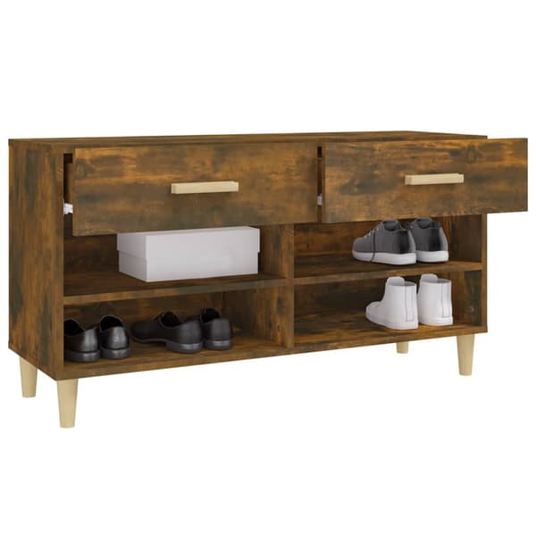 Skoställ rökfärgad ek 102x35x55 cm konstruerat trä