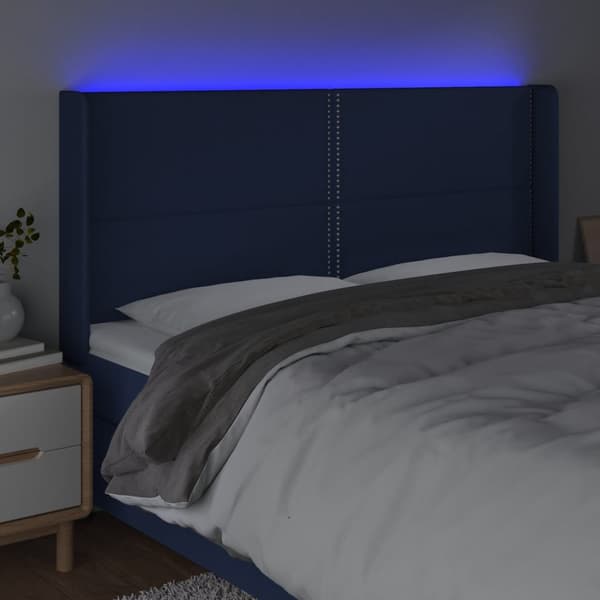 Sänggavel LED blå 203x16x118/128 cm tyg