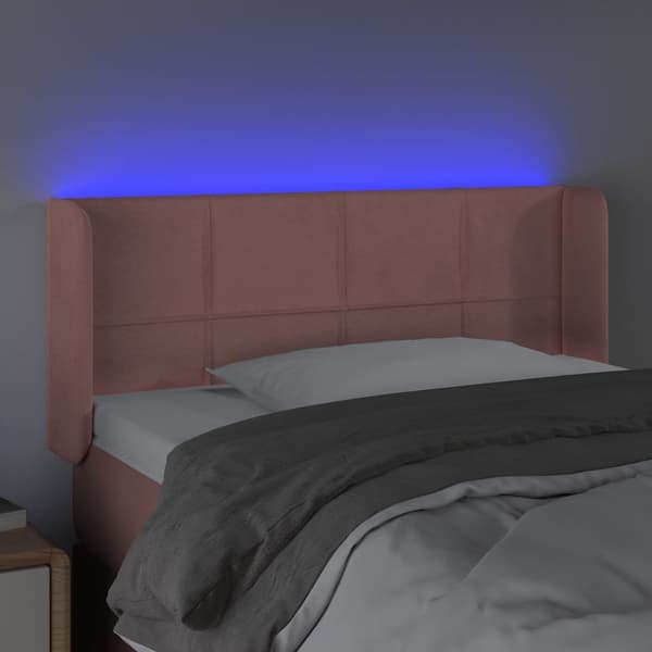 Sänggavel LED rosa 103x16x78/88 cm sammet