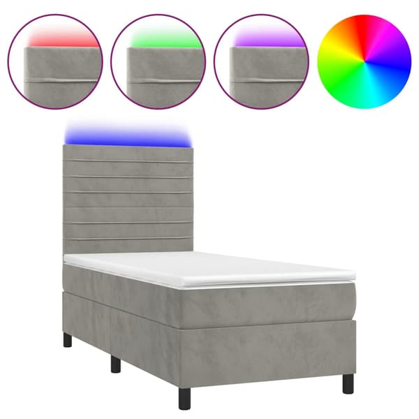 Ramsäng med madrass & LED ljusgrå 100x200 cm sammet