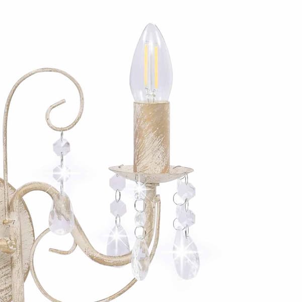 Vägglampa med pärlor antikvit 2 x E14-glödlampor