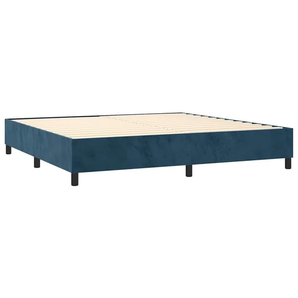 Ramsäng med madrass & LED mörkblå 200x200 cm sammet