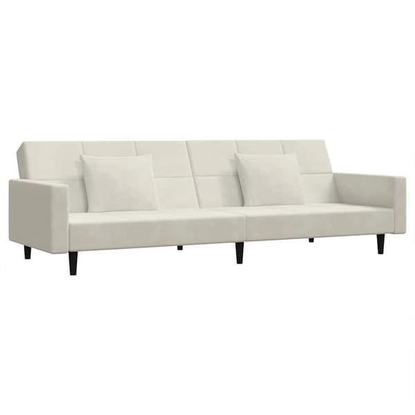 Bäddsoffa 2-sits med två kuddar gräddvit sammet