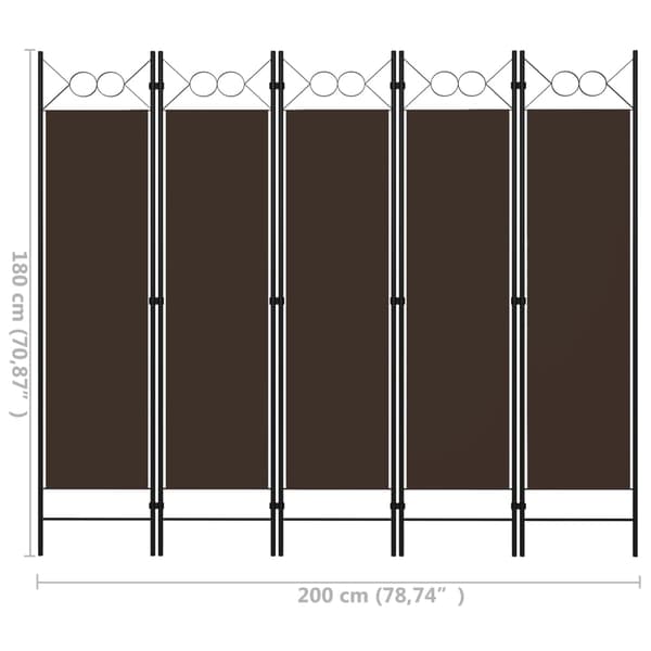 Rumsavdelare 5 paneler brun 200x180 cm