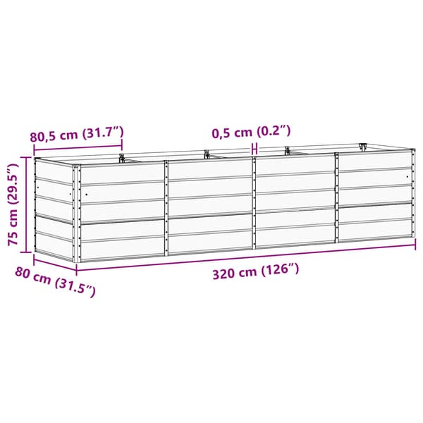 Planteringskärl Ljusgrå 320 x 80 x 75 cm Stål