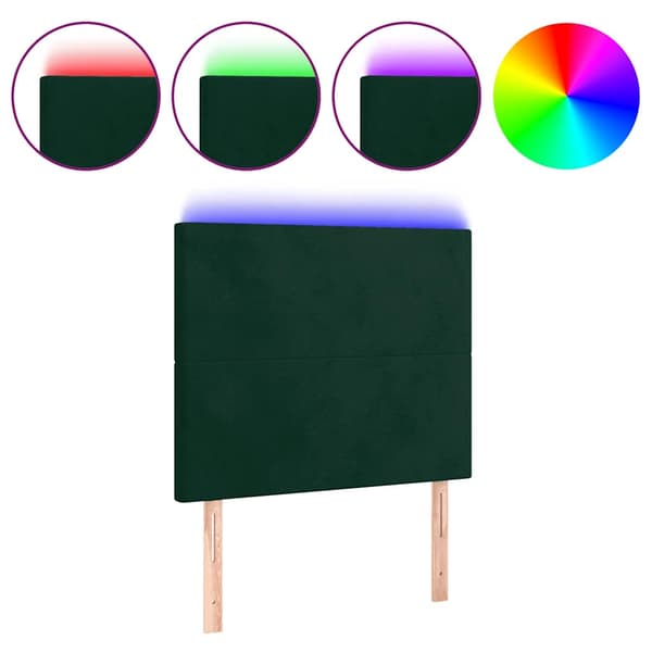 Sänggavel LED mörkgrön 80x5x118/128 cm sammet