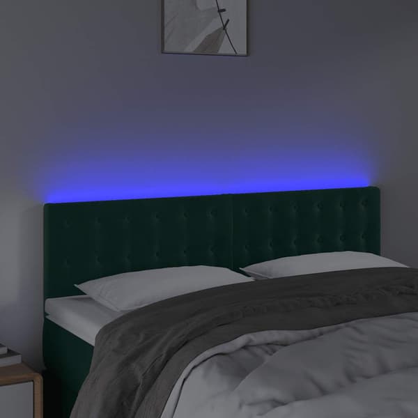 Sänggavel LED mörkgrön 144x5x78/88 cm sammet