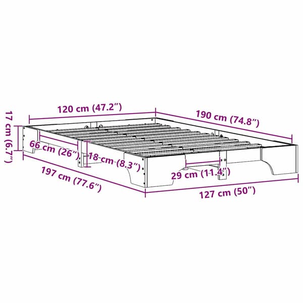 Sängram Vit 120 x 190 cm Massiv furu