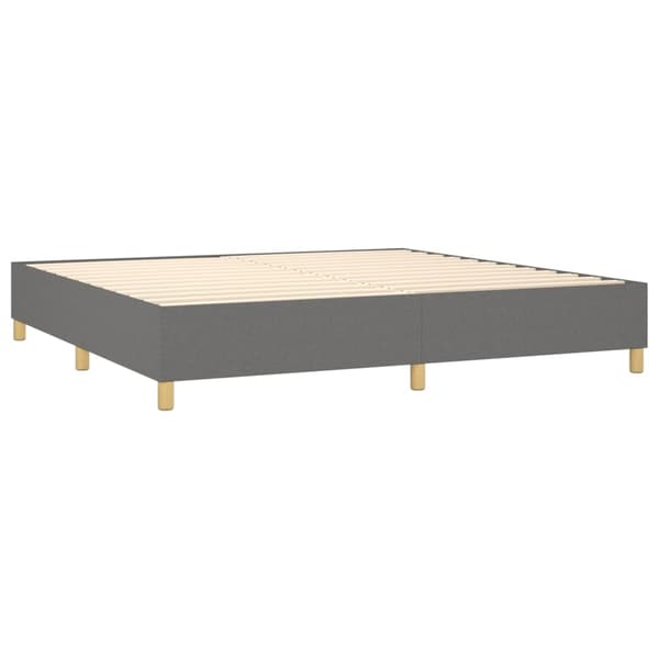 Ramsäng med madrass & LED mörkgrå 200x200 cm tyg