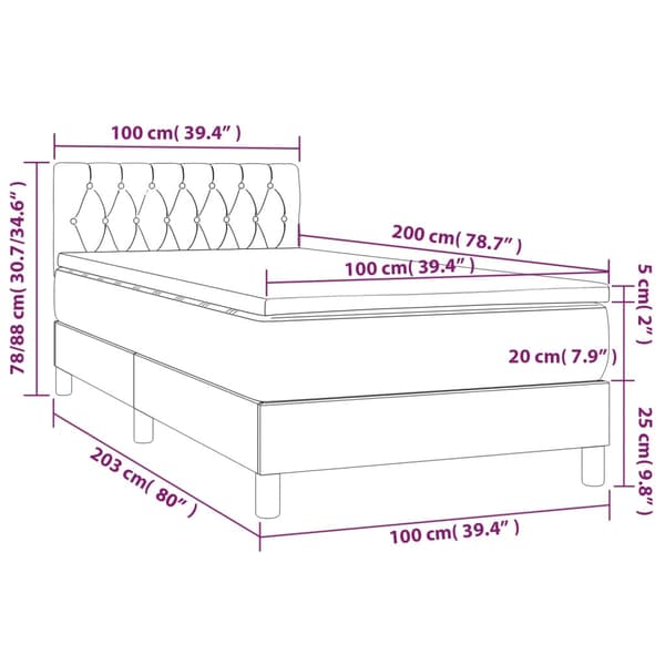 Ramsäng med madrass mörkgrå 100x200 cm tyg