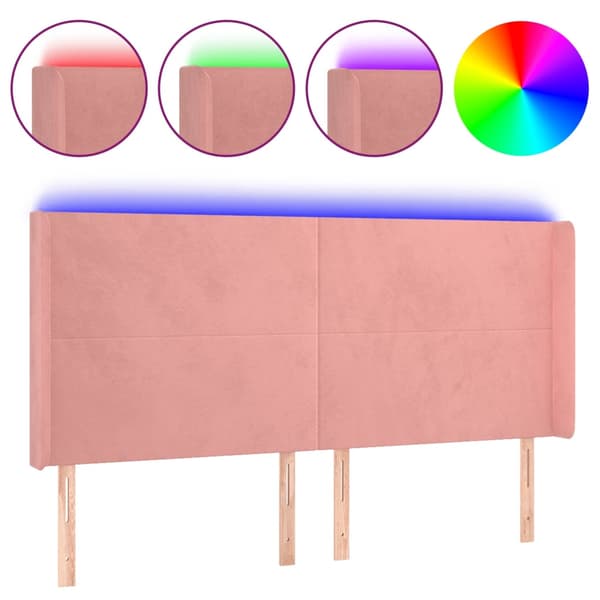 Sänggavel LED rosa 163x16x118/128 cm sammet