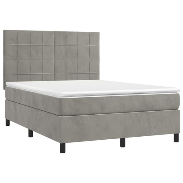 Ramsäng med madrass & LED ljusgrå 140x190 cm sammet