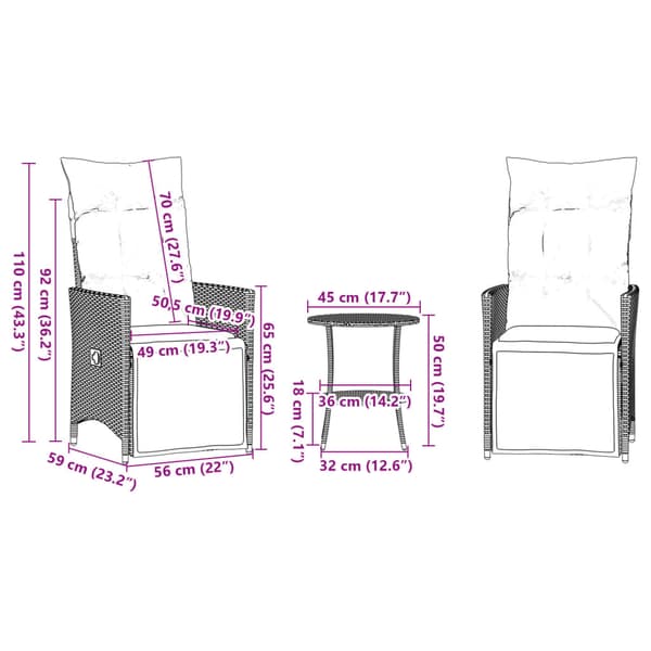 Bistrogrupp med dynor 3 delar beige konstrotting