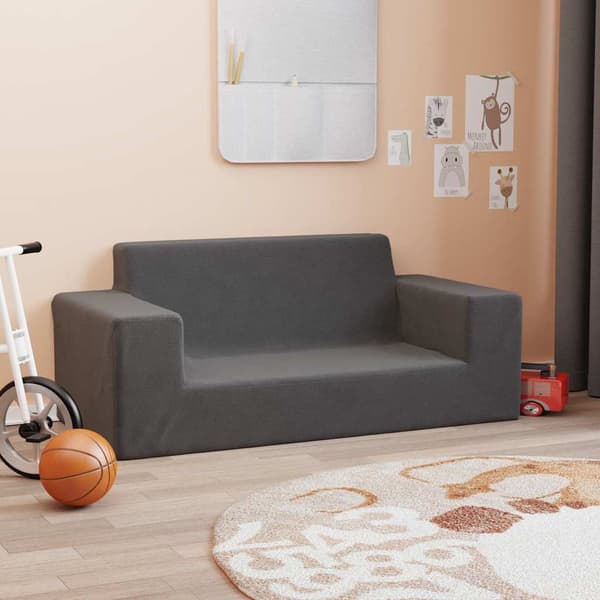 Barnsoffa 2-sits antracit mjuk plysch