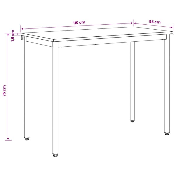 Matbord 110 x 55 x 75 cm METALL Rektangulär