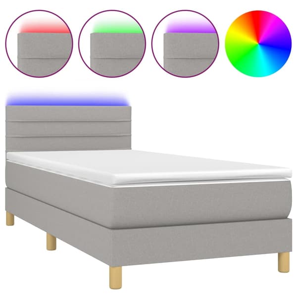 Ramsäng med madrass & LED ljusgrå 80x200 cm tyg