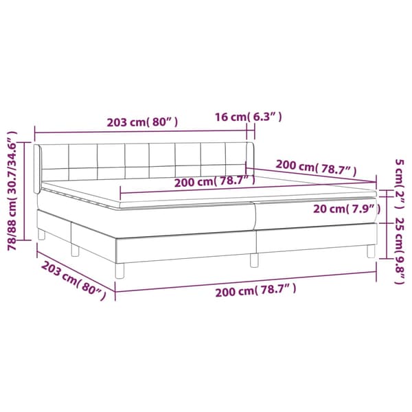 Ramsäng med madrass mörkgrå 200x200 cm sammet