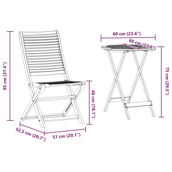 Fällbart bistroset 3 pcs Brun Massivt Akaciaträ