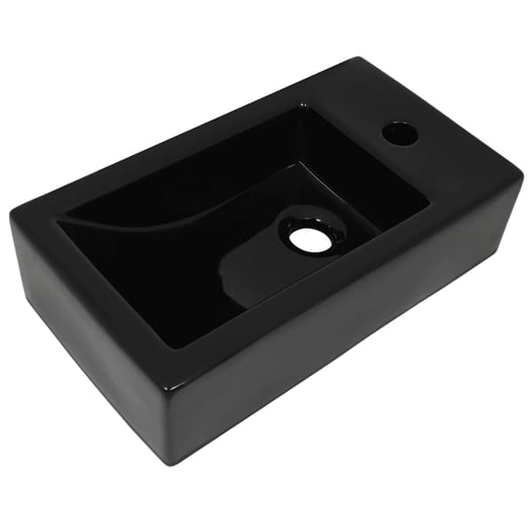 Handfat med kranhål keramik rektangulär svart 46x25,5x12 cm