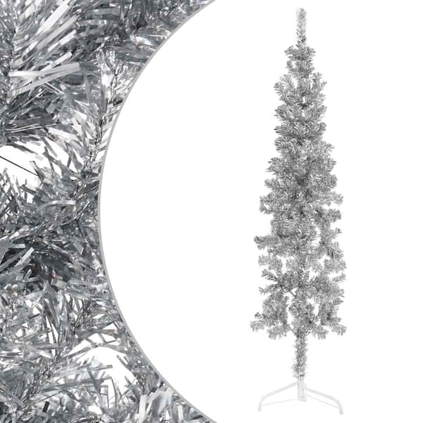 Smal halv plastgran med stativ silver 120 cm