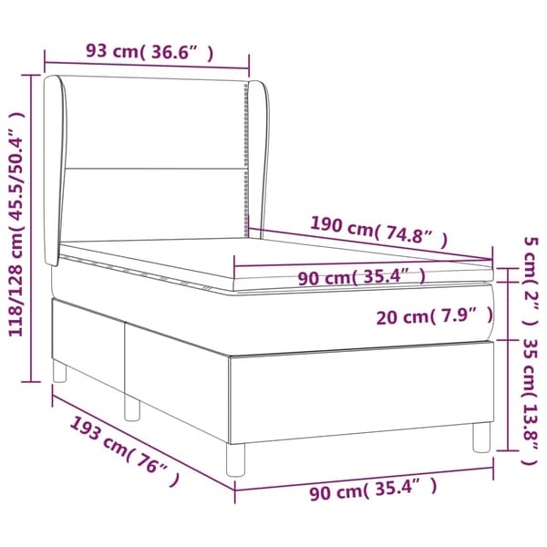 Ramsäng med madrass mörkgrå 90x190 cm tyg