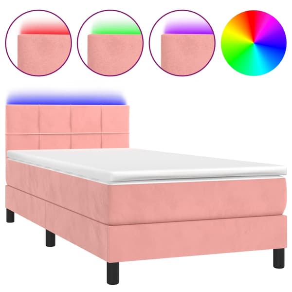 Ramsäng med madrass & LED rosa 100x200 cm sammet