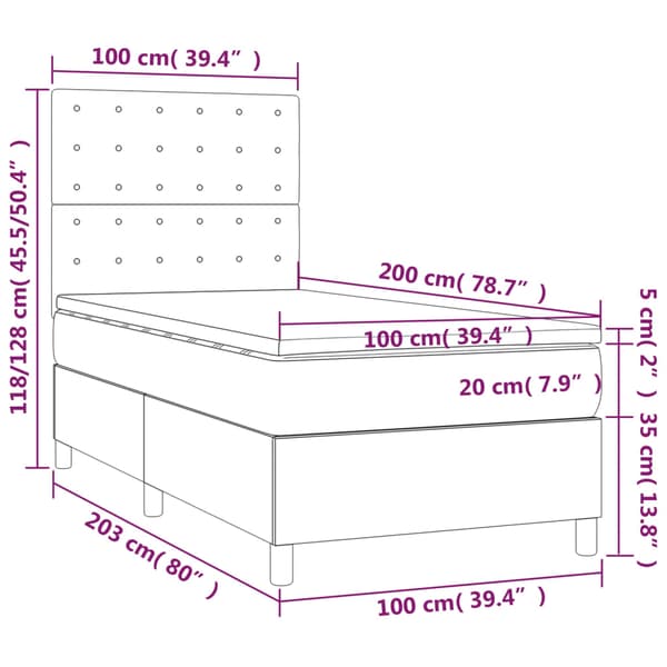 Ramsäng med madrass ljusgrå 100x200 cm sammet