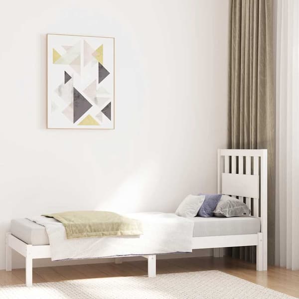 Sängram vit massivt trä 75x190 cm